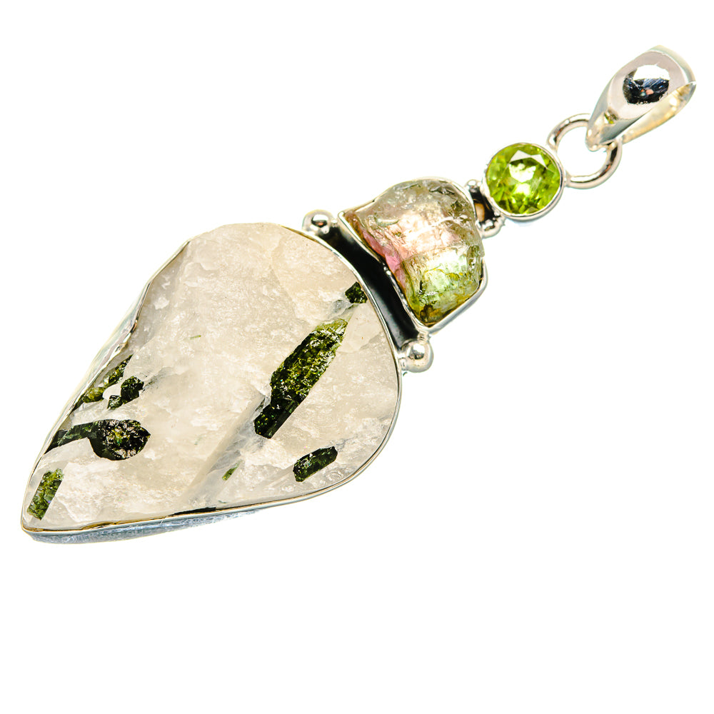 Green  Tourmaline In Quartz, Watermelon Tourmaline, Peridot Pendant 2 1/4" (925 Sterling Silver) PD36308