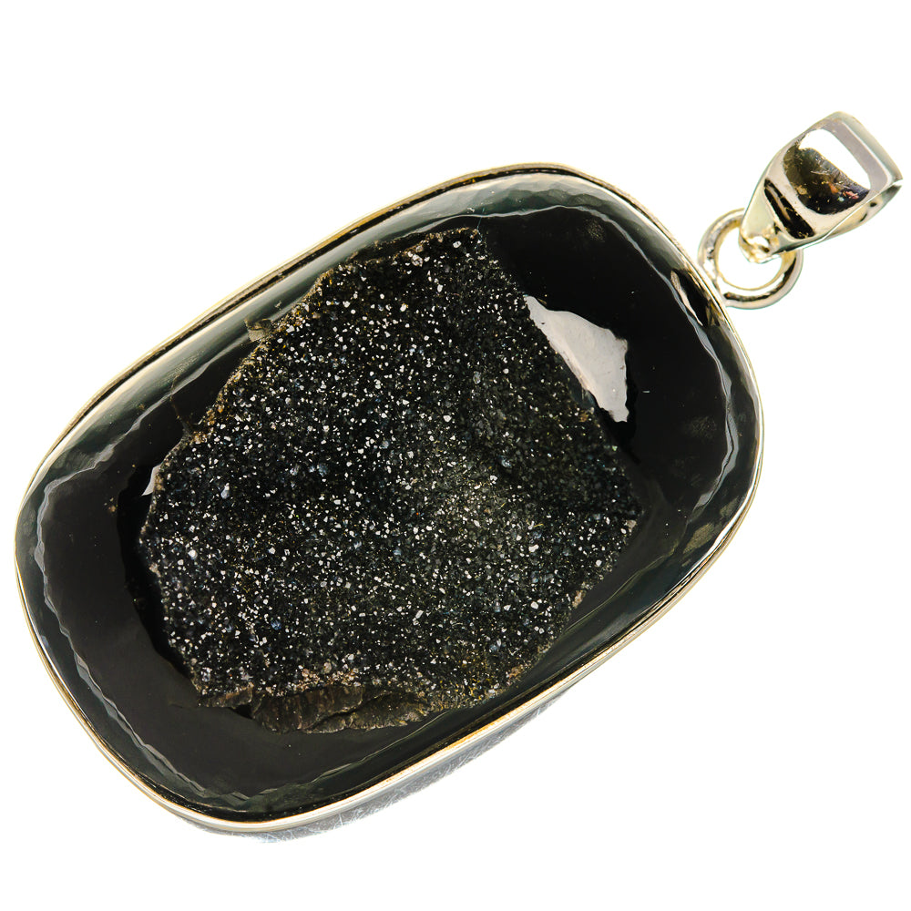 Black Window Druzy 925 Sterling Silver Pendant 2" Ana Co P37025