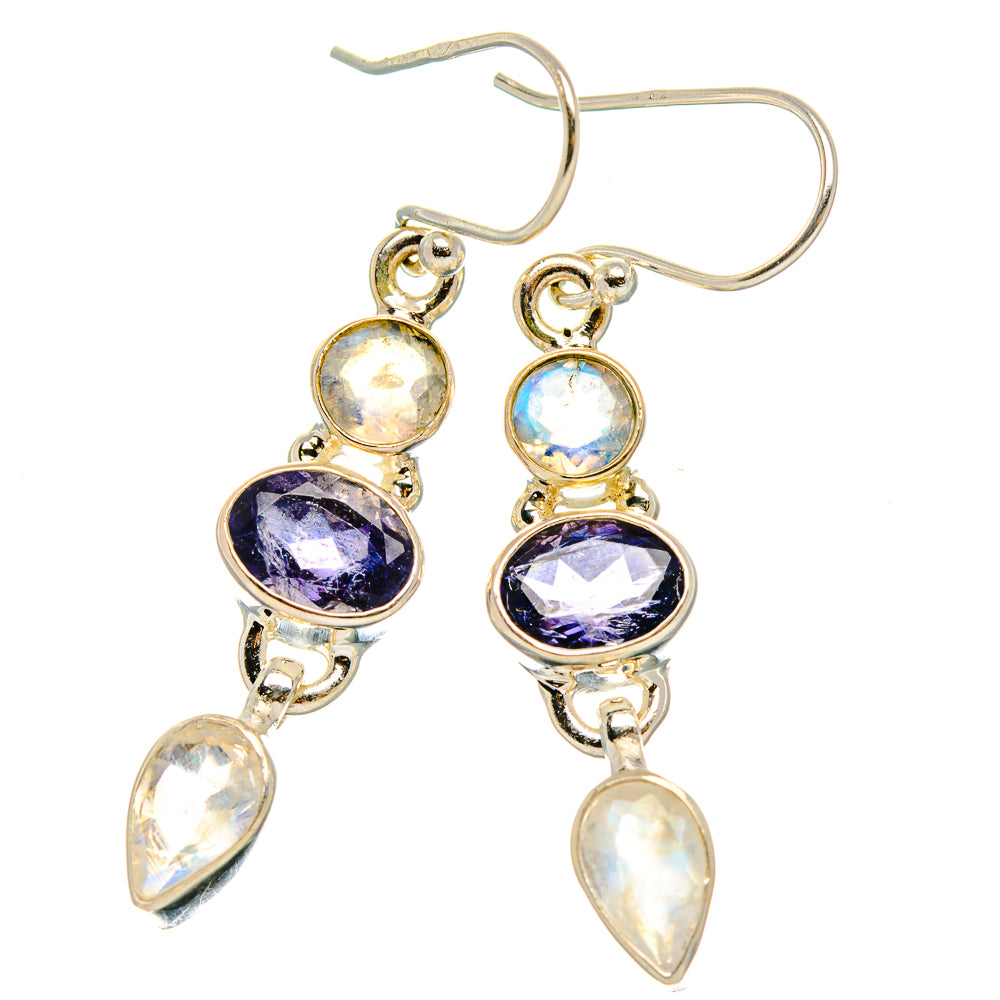 Faceted Tanzanite, Rainbow Moonstone Earrings 1 3/4" (925 Sterling Silver) EARR431723