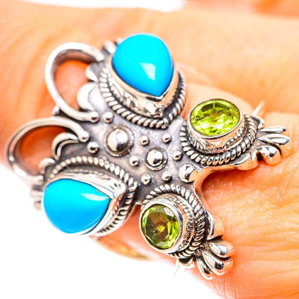 Large Sleeping Beauty Turquoise, Peridot 925 Sterling Silver Ring Size 8.5 (925 Sterling Silver) RING137563