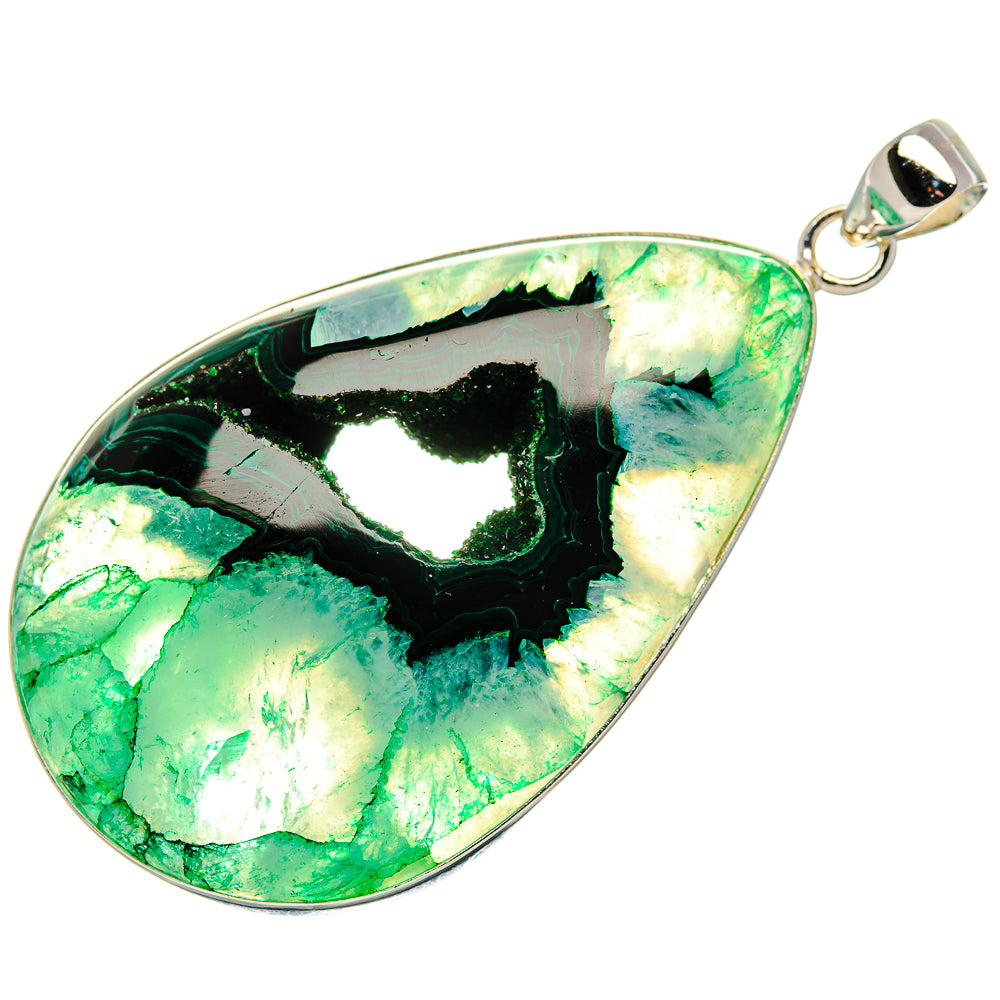 Green Window Druzy Pendant 2 5/8"  (925 Sterling Silver) PD37220