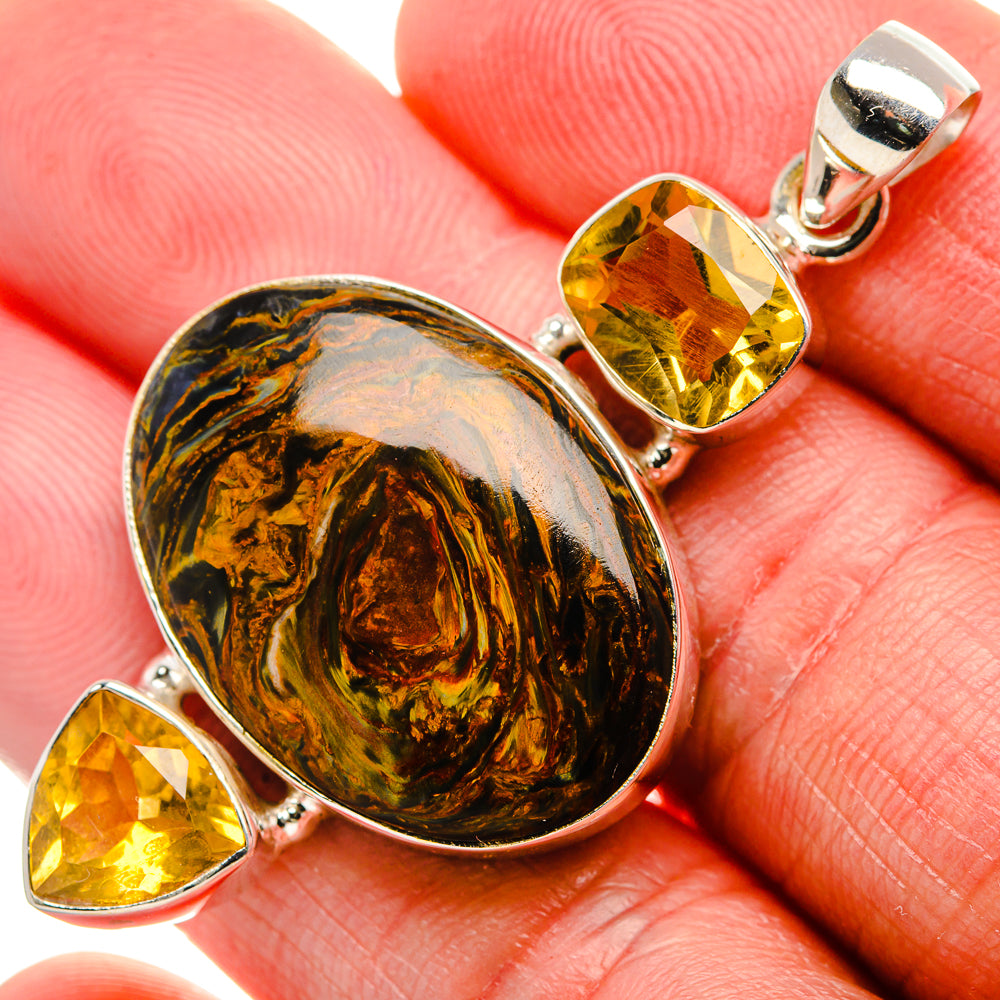 Golden Pietersite, Citrine Pendant 2 1/8" (925 Sterling Silver) PD37461