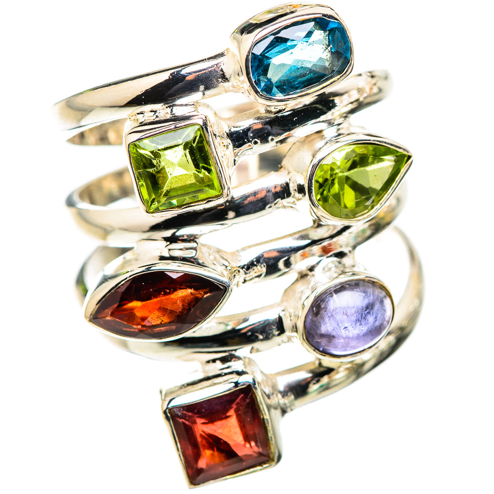 Garnet, Tanzanite, Peridot, Blue Topaz Ring Size 7.25 (925 Sterling Silver) RING135617
