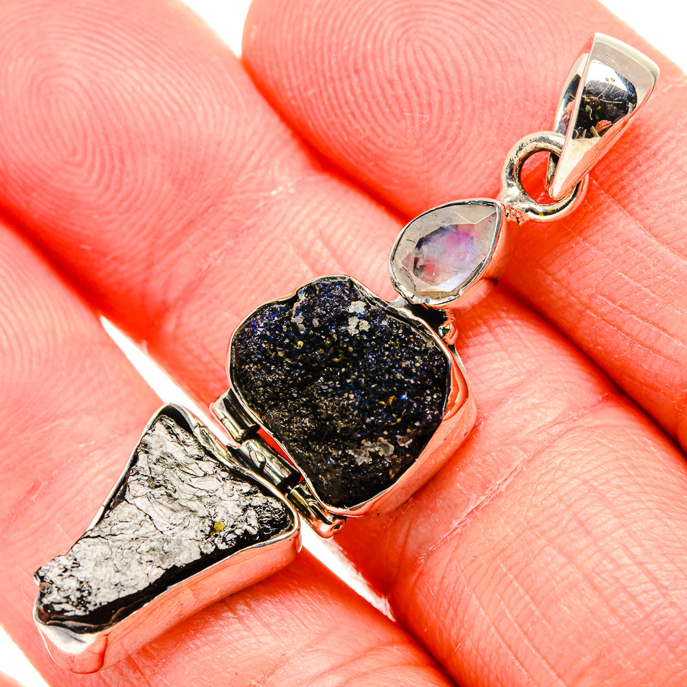 Rough Lapis Lazuli, Shungite, Rainbow Moonstone Pendant 2" (925 Sterling Silver) PD36829