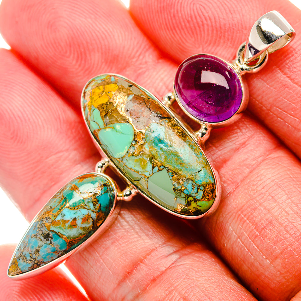 Kingman Mohave Turquoise, Amethyst Pendant 2 1/4"  (925 Sterling Silver) PD37180