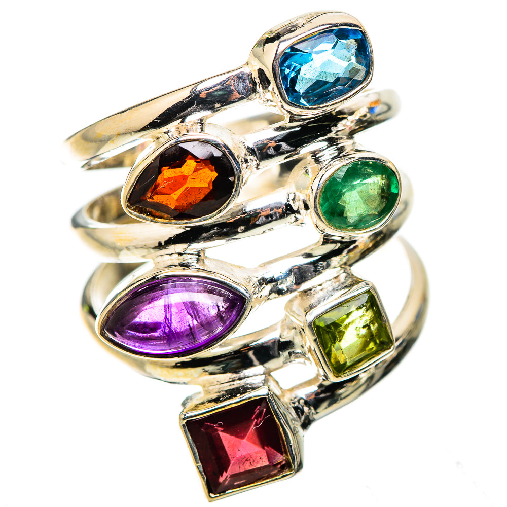 Anasilvercos Garnet, Amethyst, Peridot, Blue Topaz, Emerald Ring Size 7.25 (925 Sterling Silver)