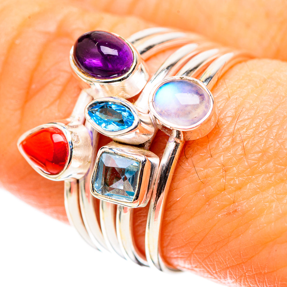 Red Coral, Amethyst, Rainbow Moonstone, Blue Topaz 925 Sterling Silver Ring Size 8 (925 Sterling Silver) RING137733