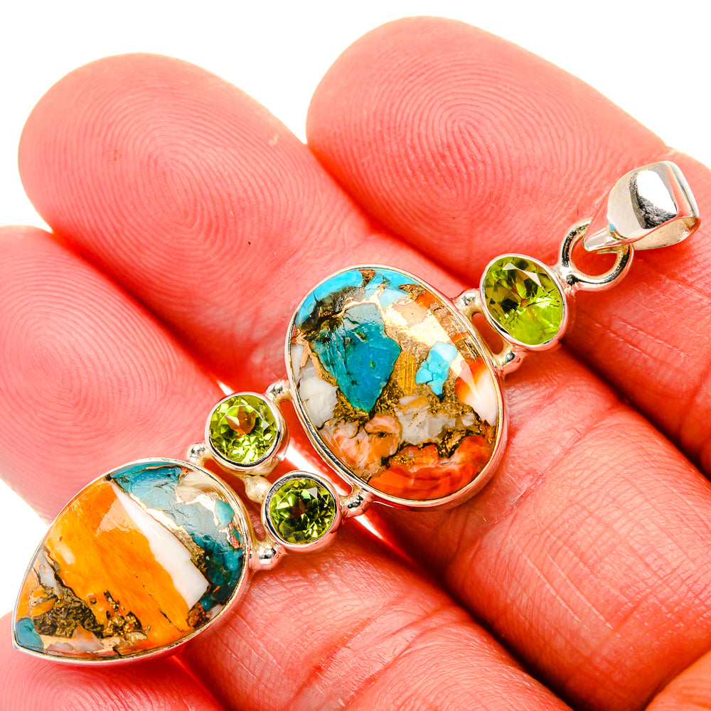 Spiny Oyster Turquoise, Peridot 925 Sterling Silver Pendant 2 3/8" (925 Sterling Silver) PD37724