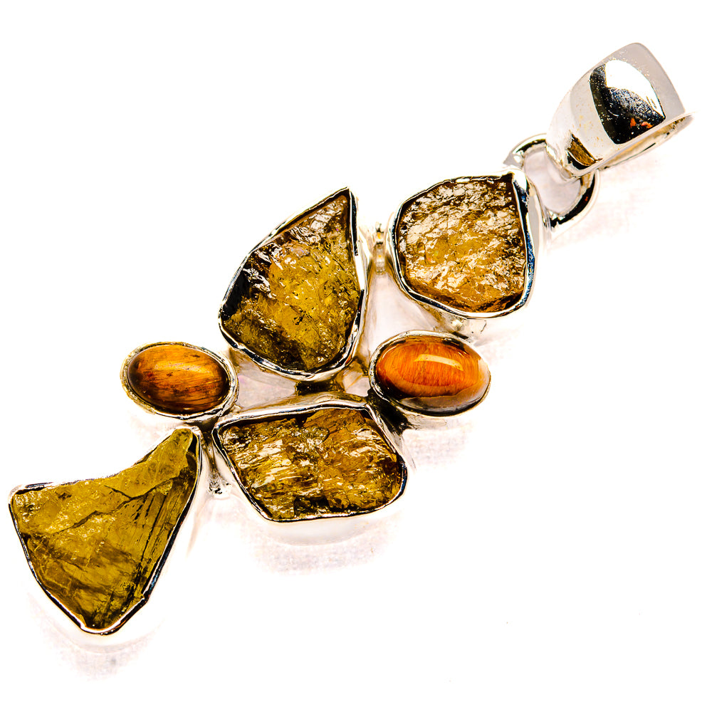 Rough Citrine, Tiger Eye Pendant 1 7/8" (925 Sterling Silver) PD36766