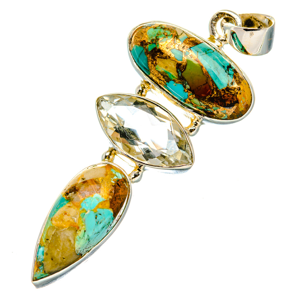 Kingman Mohave Turquoise, White Quartz Pendant 2 1/4"  (925 Sterling Silver) PD37266