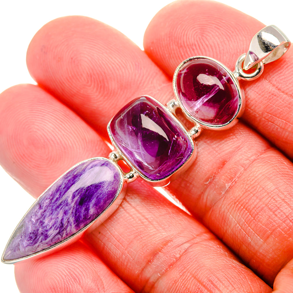 Charoite, Amethyst Pendant 2 1/2" (925 Sterling Silver) PD37472