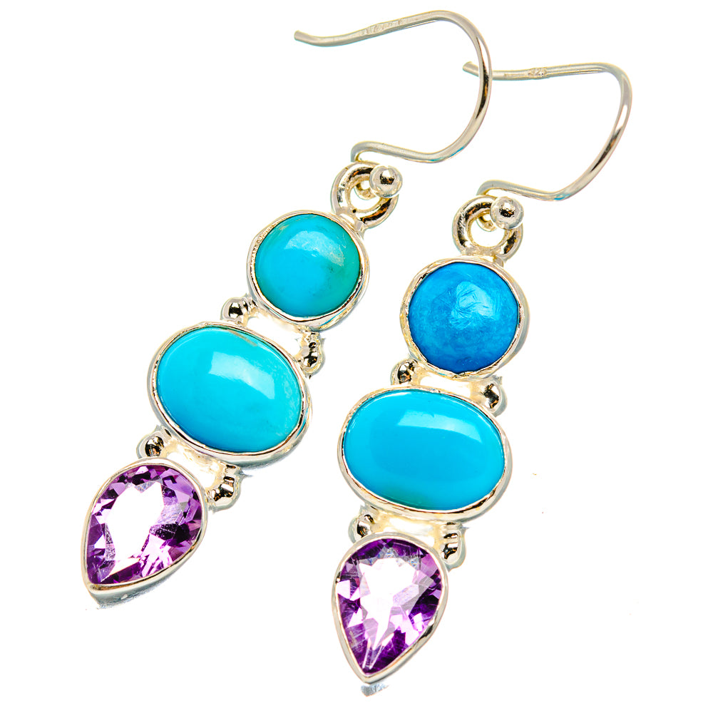 Sleeping Beauty Turquoise, Amethyst Earrings 1 3/4" (925 Sterling Silver) EARR431776