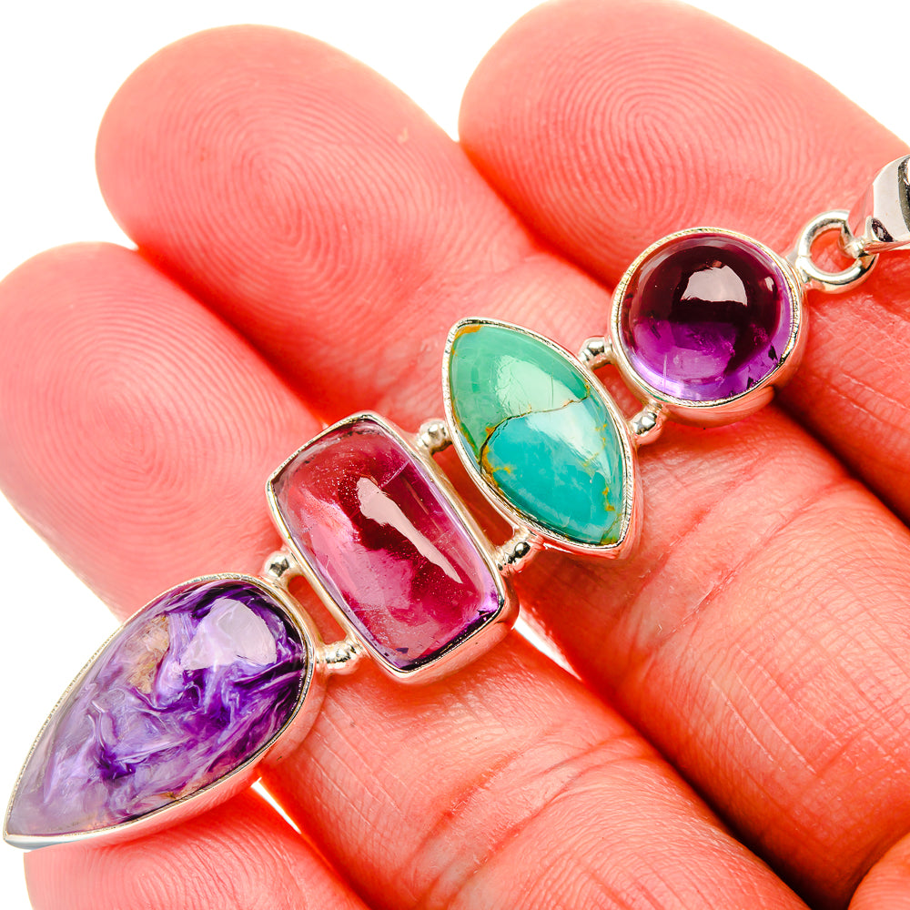 Charoite, Amethyst, Chrysocolla 925 Sterling Silver Pendant 2 5/8" (925 Sterling Silver) PD37731