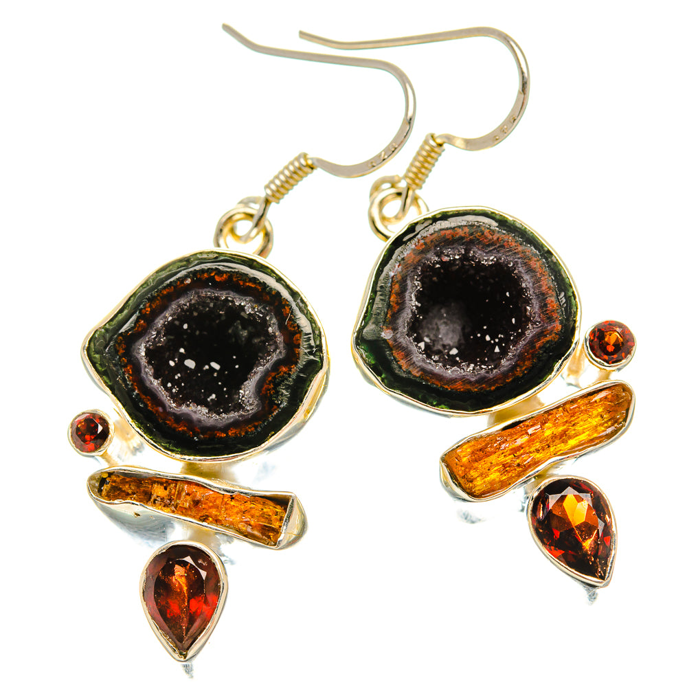 Coconut Geode Druzy, Garnet, Carnelian 925 Sterling Silver Earrings 1 5/8" E431822