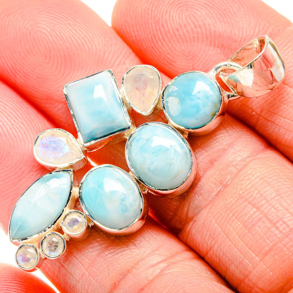 Larimar, Rainbow Moonstone Pendant 2" (925 Sterling Silver) PD36310