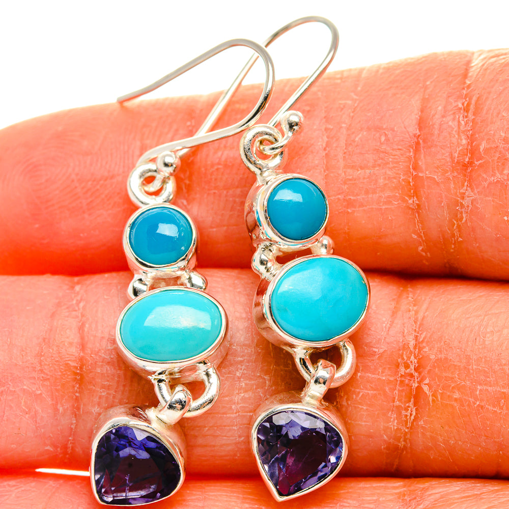Sleeping Beauty Turquoise, Tanzanite Earrings 1 3/4"  (925 Sterling Silver) EARR431657
