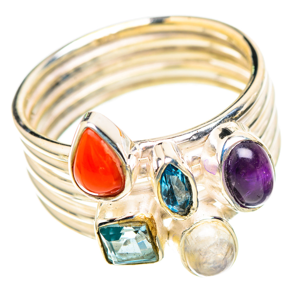 Amethyst, Blue Topaz, Rainbow Moonstone, Carnelian Ring Size 7 (925 Sterling Silver) RING136432