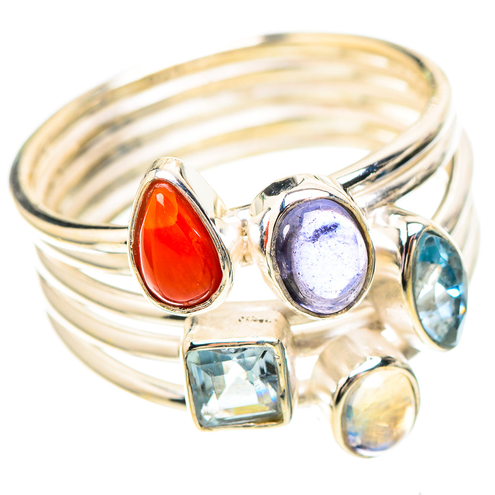 Red Coral, Tanzanite, Blue Topaz 925 Sterling Silver Ring Size 8 (925 Sterling Silver) RING137195