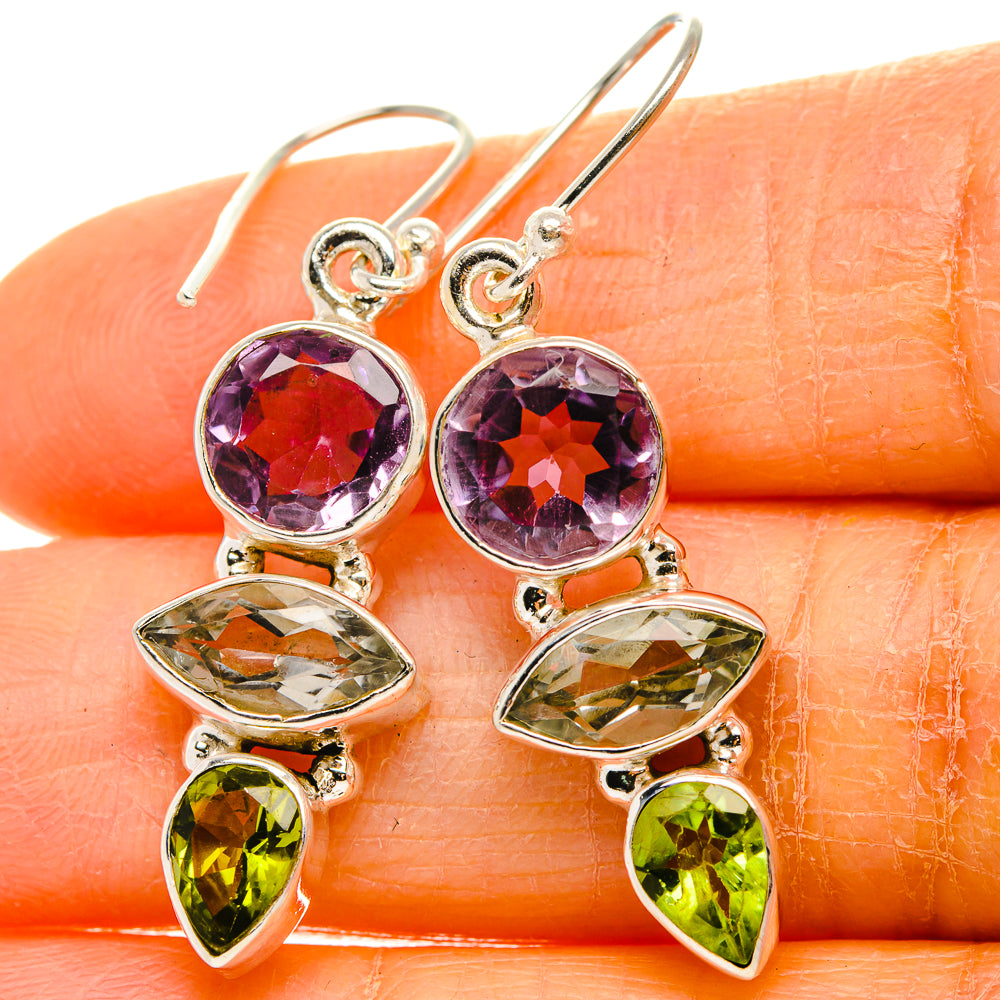 Amethyst, White Quartz, Peridot Earrings 1 1/2" (925 Sterling Silver) EARR431768