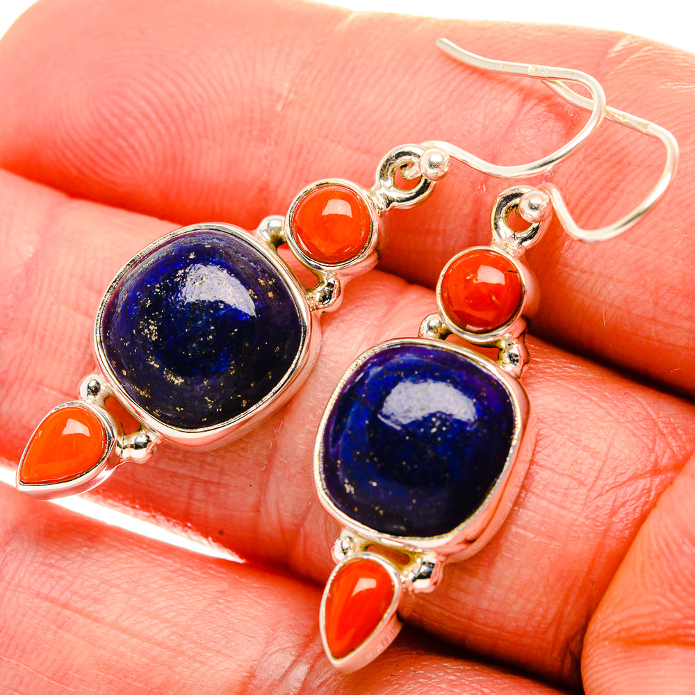 Lapis Lazuli, Red Coral 925 Sterling Silver Earrings 1 5/8" (925 Sterling Silver) EARR431947