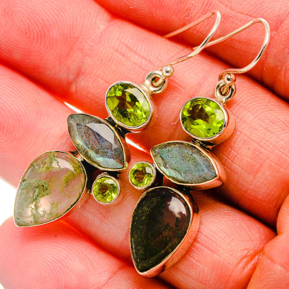 Green Moss Agate, Labradorite, Peridot Sterling Silver Earrings 1 7/8" E431805
