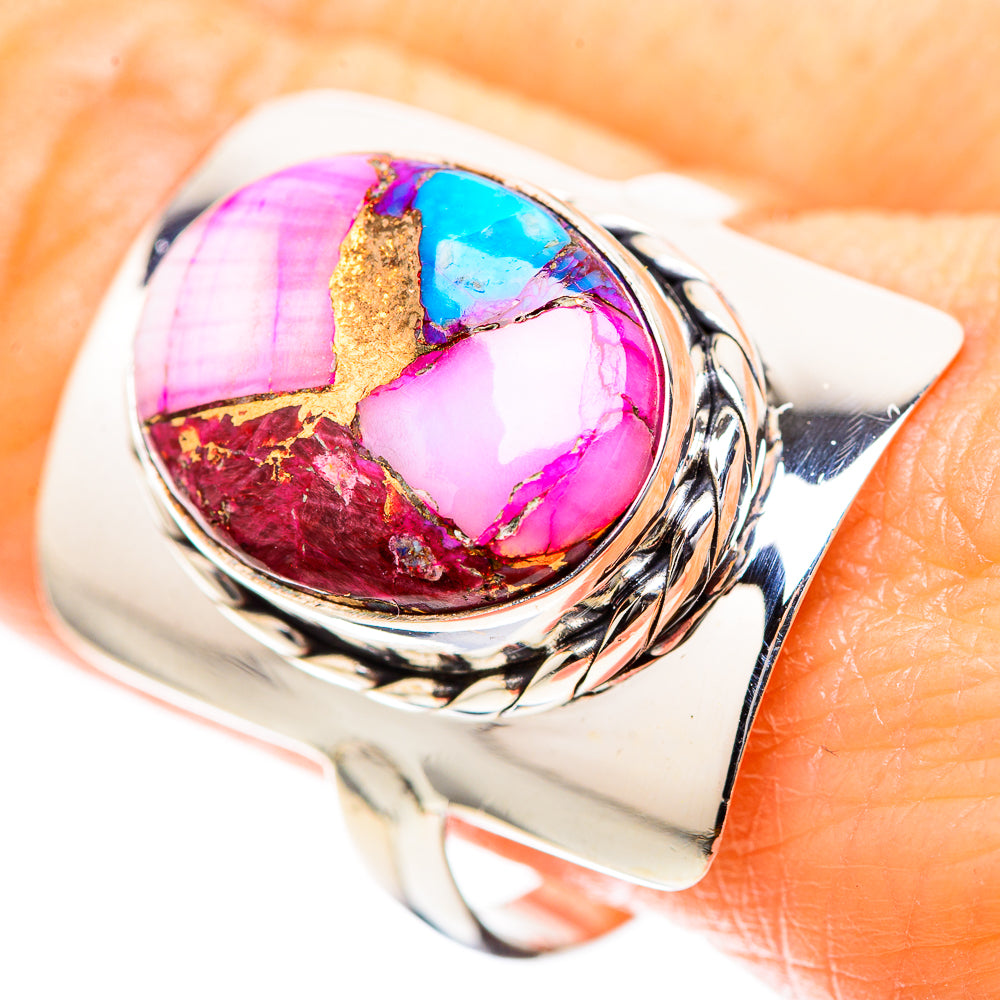 Kingman Pink Dahlia Turquoise Ring Size 10.5 (925 Sterling Silver) RING136581