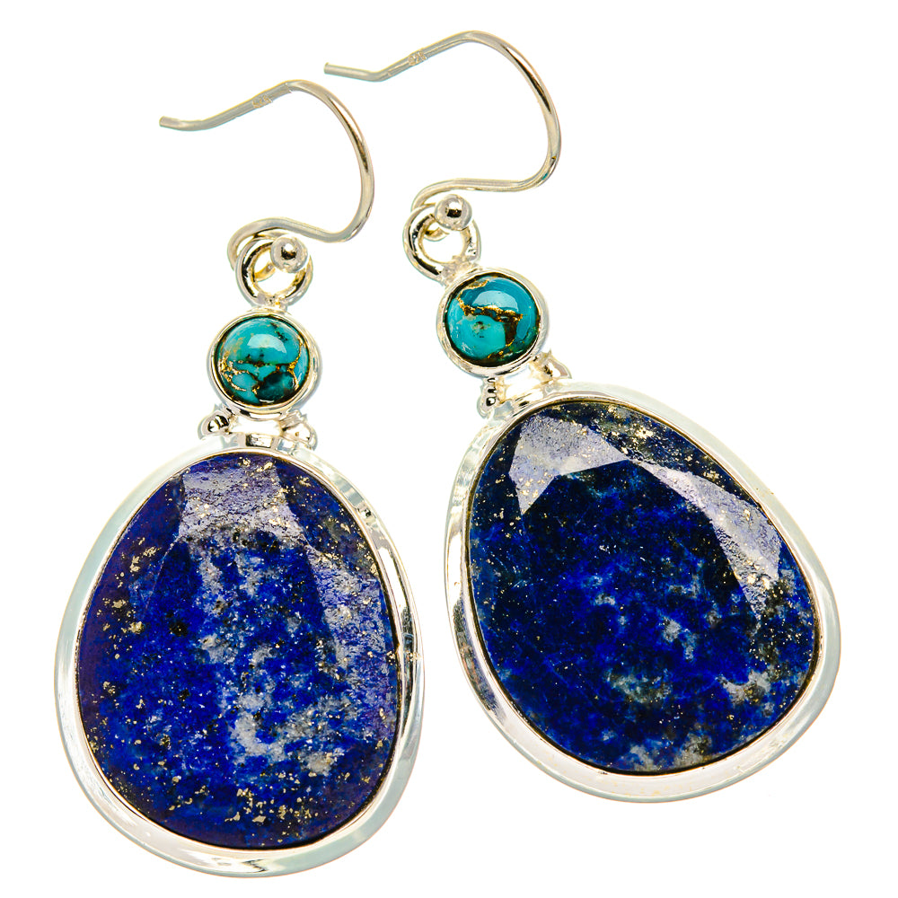 Lapis Lazuli, Tibetan Turquoise Earrings 1 3/4" (925 Sterling Silver) EARR431877