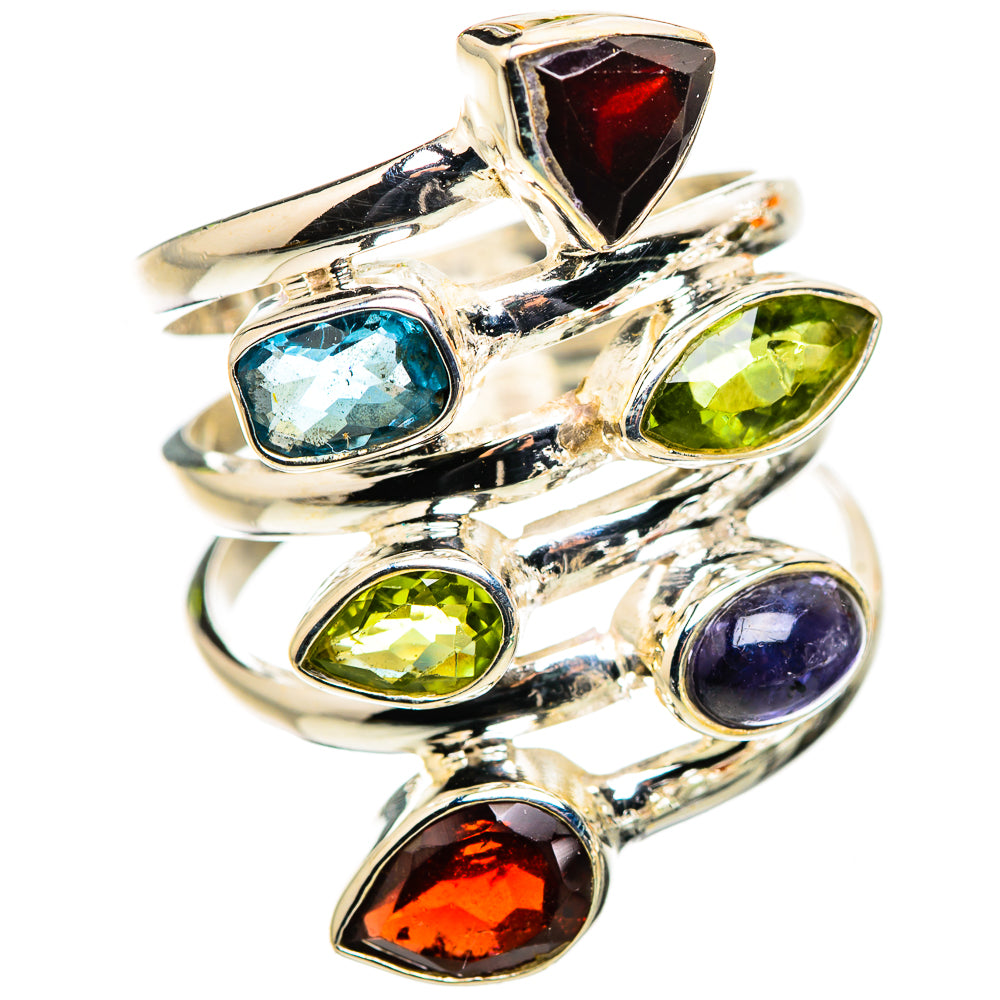 Garnet, Peridot, Tanzanite, Blue Topaz Ring Size 8 (925 Sterling Silver) RING135681