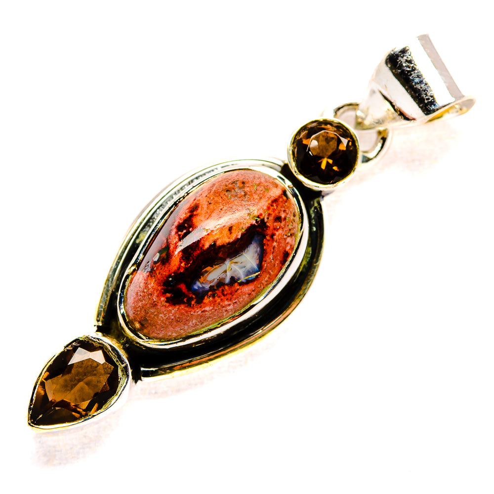 Mexican Fire Opal, Smoky Quartz Pendant 1 1/2" (925 Sterling Silver) PD36791