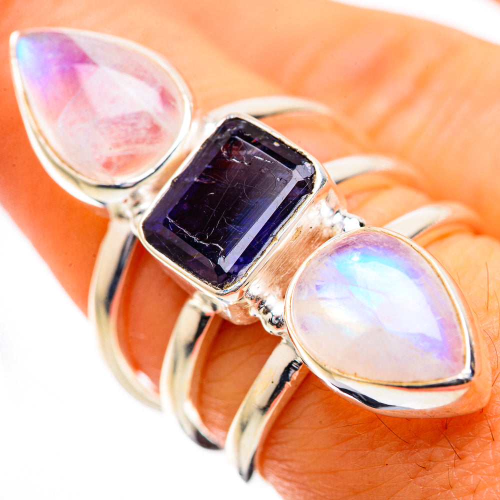 Faceted Tanzanite, Rainbow Moonstone Ring Size 7.5 (925 Sterling Silver) RING135854