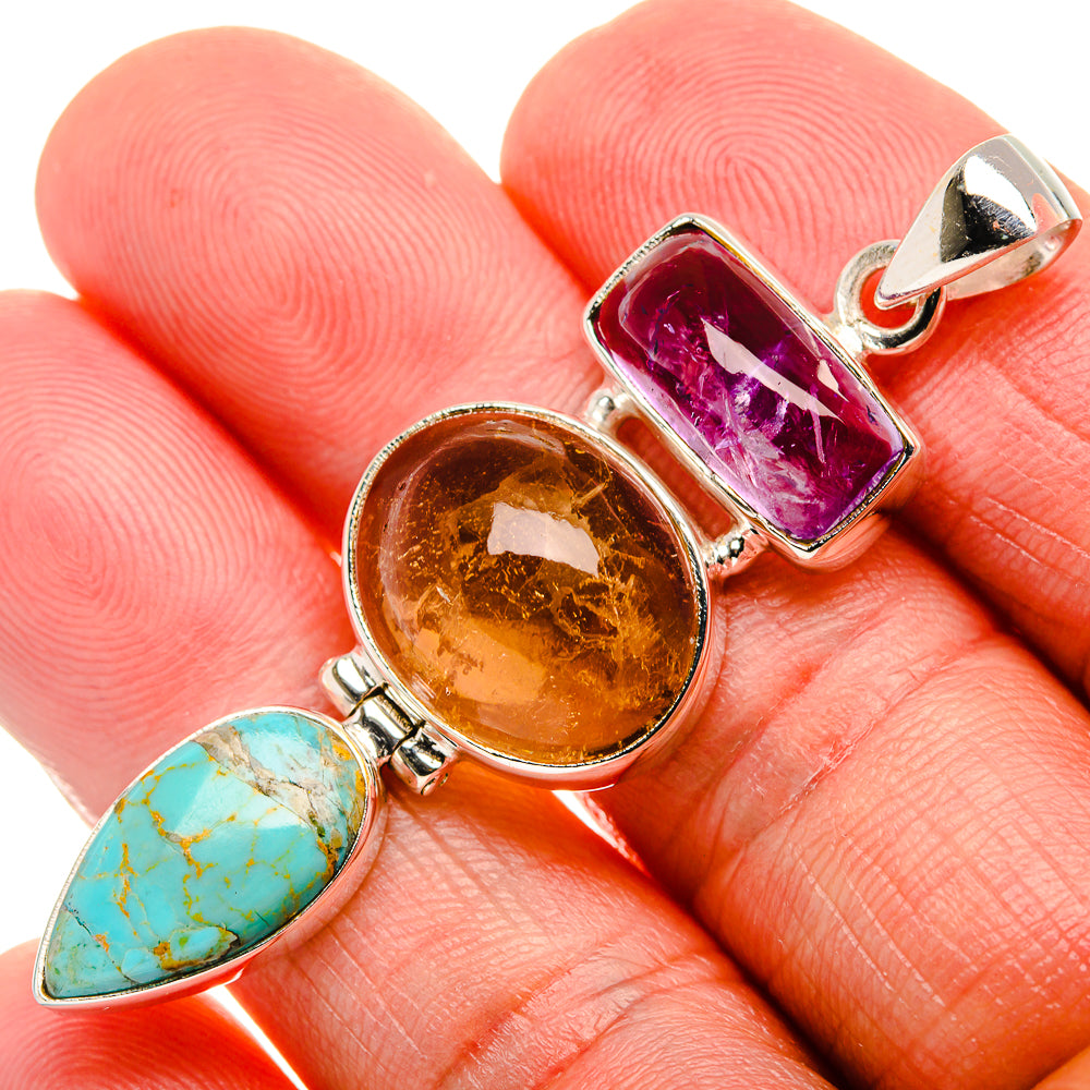 Citrine, Blue Copper Composite Turquoise, Amethyst 925 Sterling Silver Pendant 2 1/4" (925 Sterling Silver) PD37649