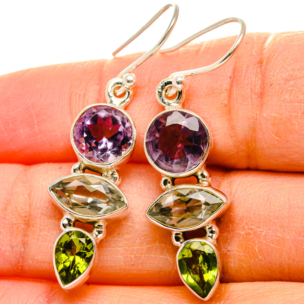 Green Amethyst, Amethyst, Peridot Earrings 1 1/2" (925 Sterling Silver) EARR431789