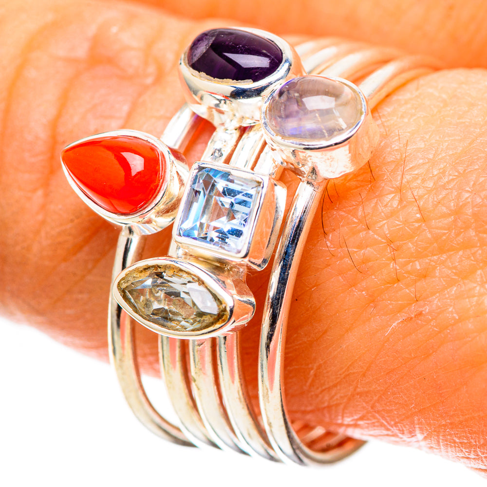 Red Coral, Tanzanite, Rainbow Moonstone, Blue Topaz 925 Sterling Silver Ring Size 9.5 (925 Sterling Silver) RING137661