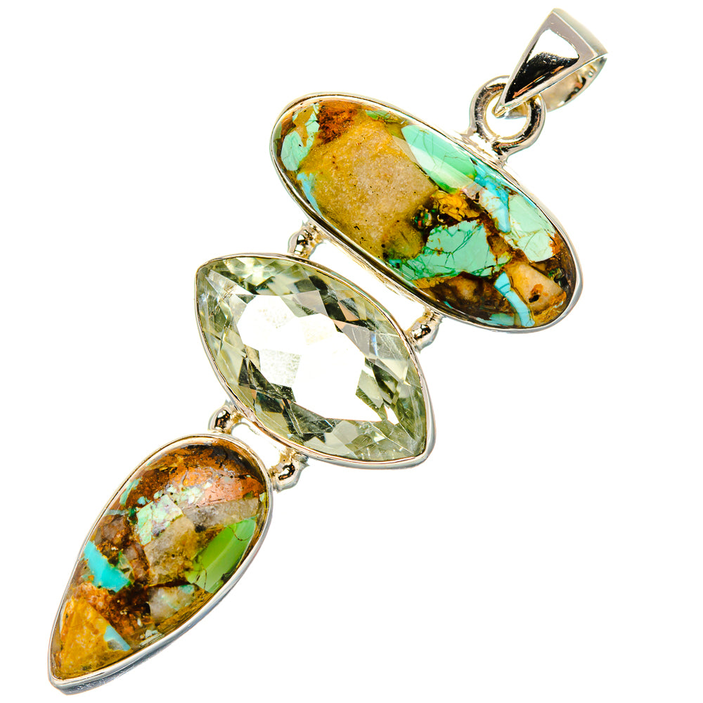 Kingman Mohave Turquoise, Green Amethyst Pendant 2"  (925 Sterling Silver) PD37238