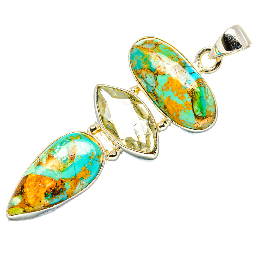 Blue Copper Composite Turquoise, Green Amethyst Pendant 2" (925 Sterling Silver) PD36842