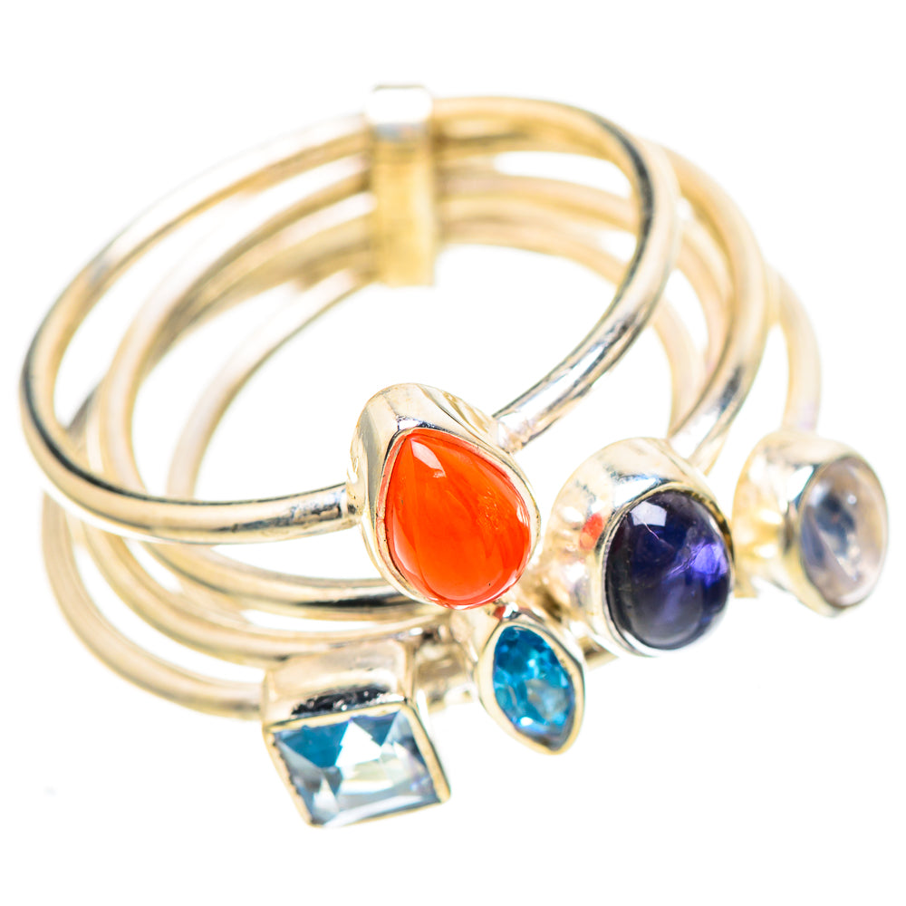 Carnelian, Tanzanite, Blue Topaz, Rainbow Moonstone Ring Size 6.5 (925 Sterling Silver) RING137077