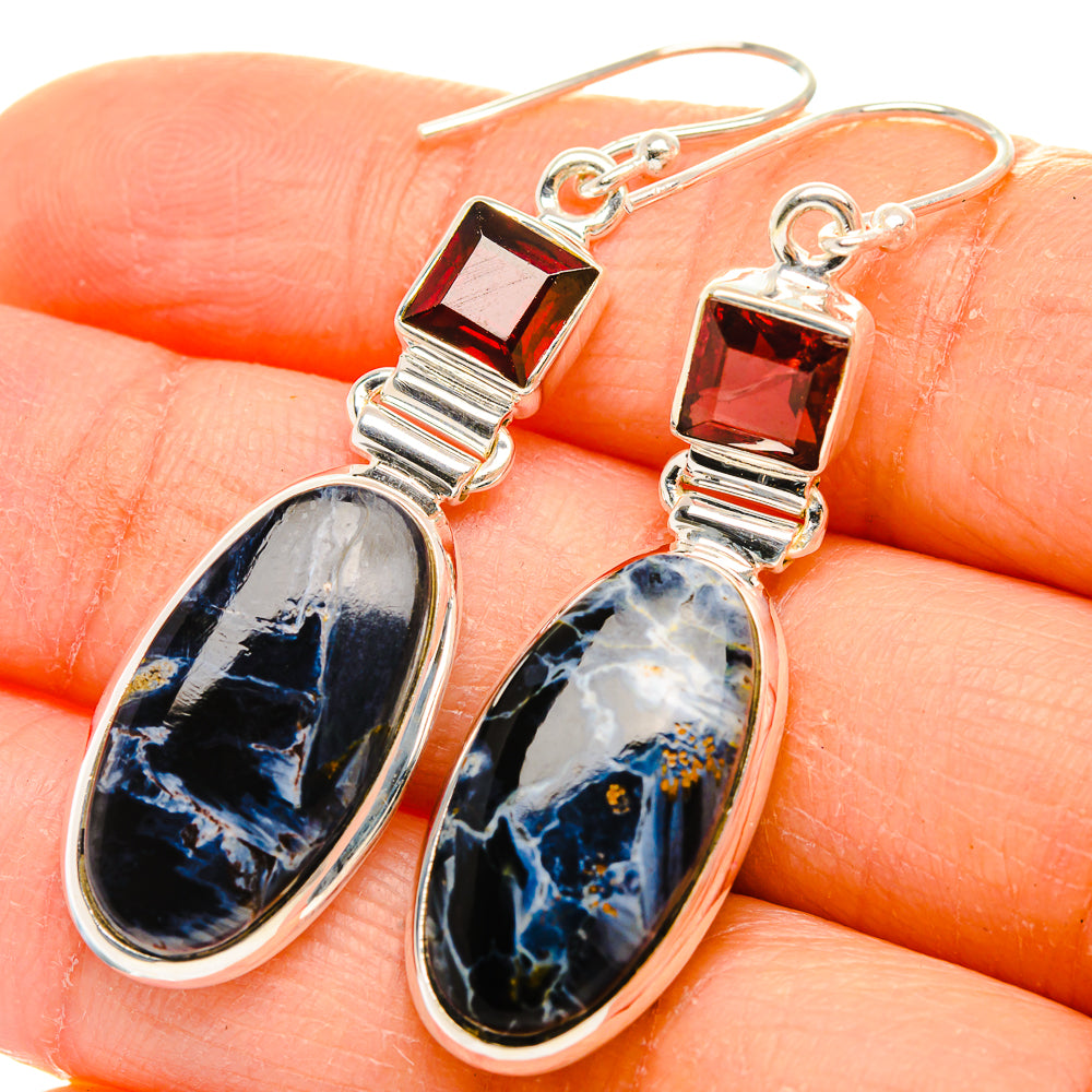 Anasilvercos Pietersite, Garnet Earrings 2" (925 Sterling Silver)
