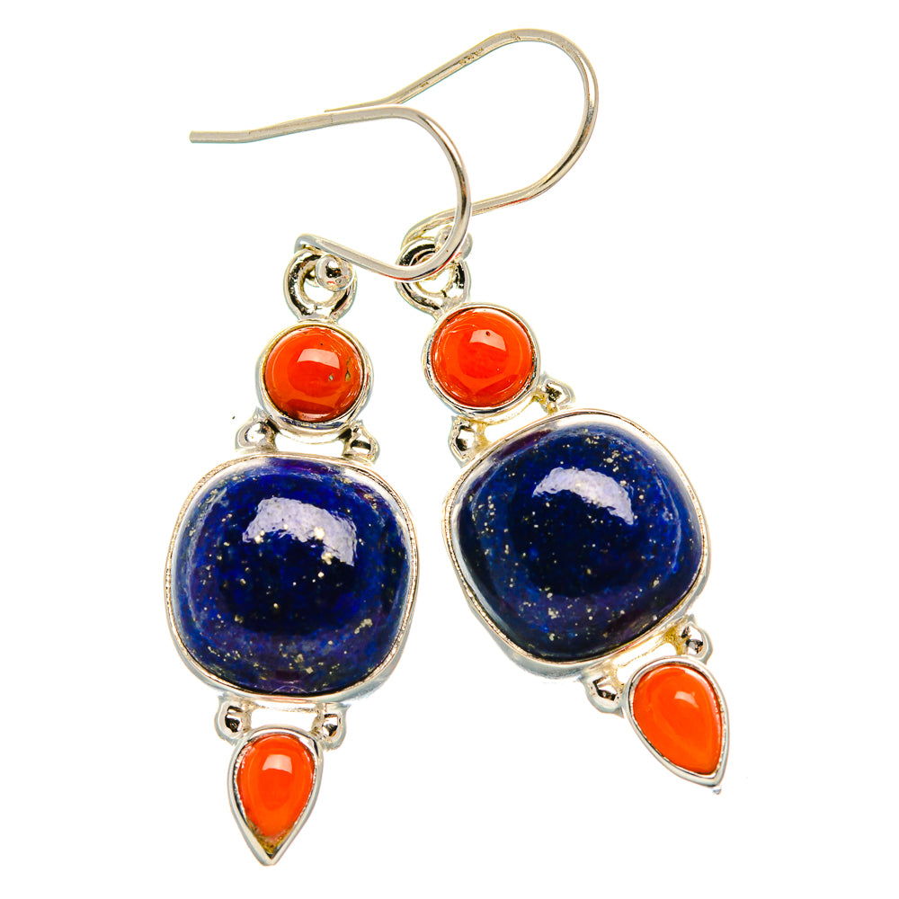 Lapis Lazuli, Carnelian Earrings 1 5/8" (925 Sterling Silver) EARR431852