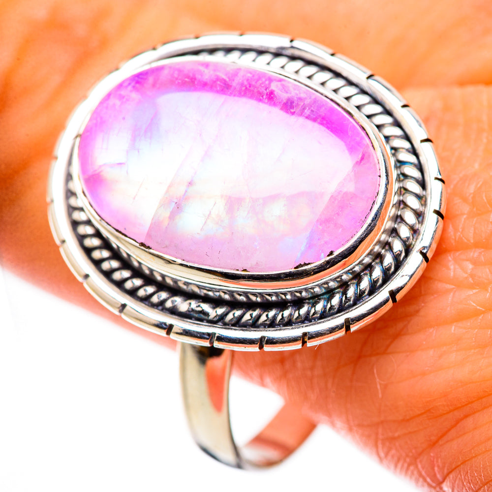 Large Pink Moonstone Ring Size 13.5 (925 Sterling Silver) RING135704