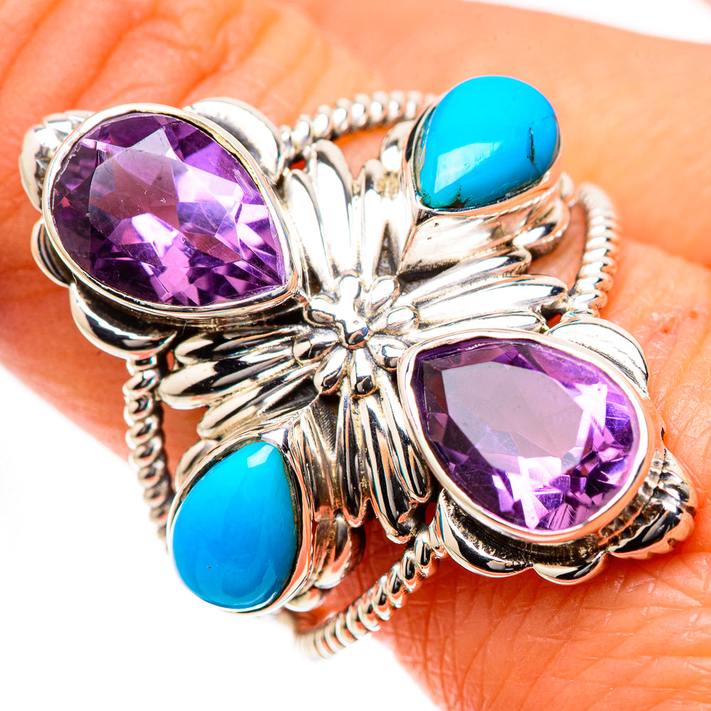 Large Faceted Amethyst, Sleeping Beauty Turquoise Ring Size 10 (925 Sterling Silver) RING135574
