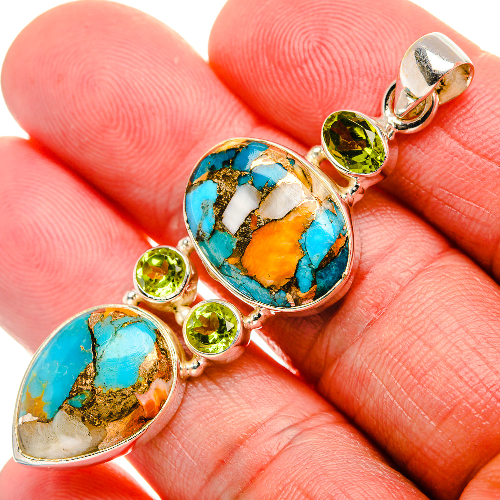Spiny Oyster Turquoise, Peridot 925 Sterling Silver Pendant 2 1/4" (925 Sterling Silver) PD37625