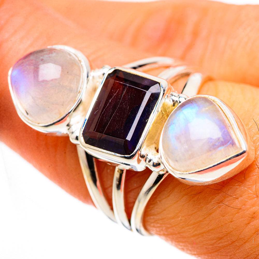 Faceted Tanzanite, Rainbow Moonstone Ring Size 7.5 (925 Sterling Silver) RING134647
