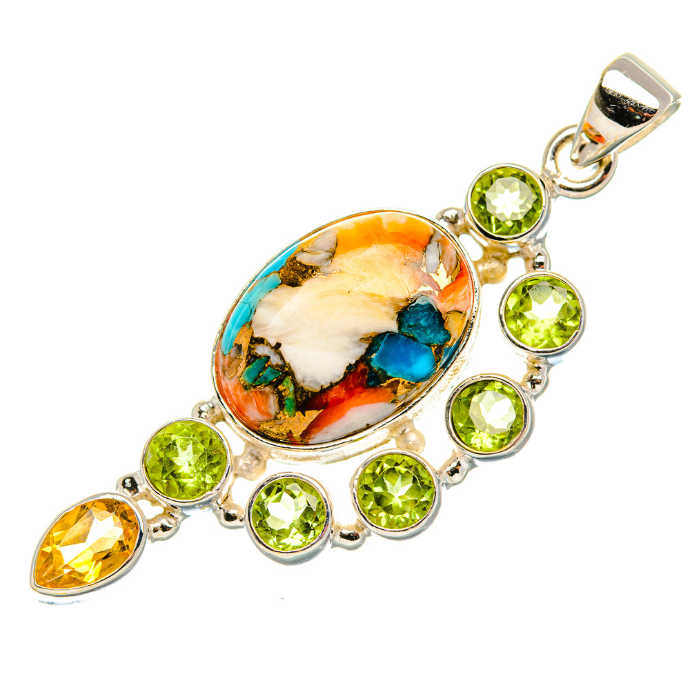 Spiny Oyster Turquoise, Peridot, Citrine 925 Sterling Silver Pendant 2 1/8" (925 Sterling Silver) PD37683