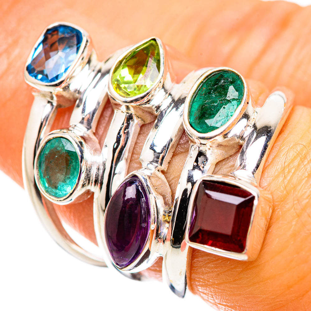 Garnet, Amethyst, Emerald, Peridot, Blue Topaz Ring Size 7.25 (925 Sterling Silver) RING135490