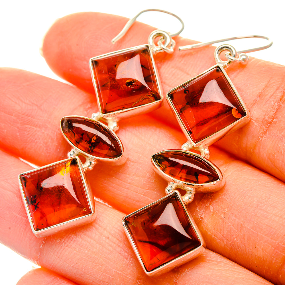 Anasilvercos Baltic Amber Earrings 2" (925 Sterling Silver)