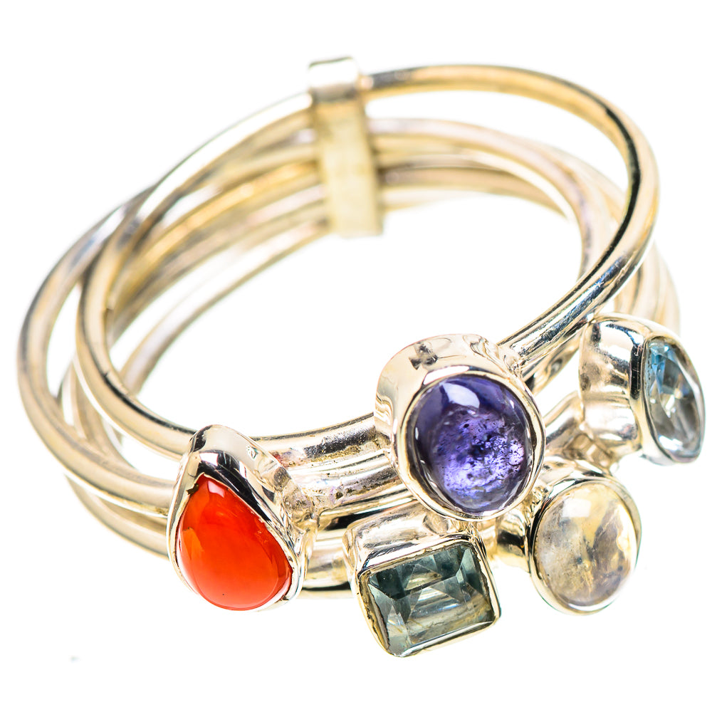 Red Coral, Tanzanite, Blue Topaz, Rainbow Moonstone Ring Size 8.75 (925 Sterling Silver) RING136821
