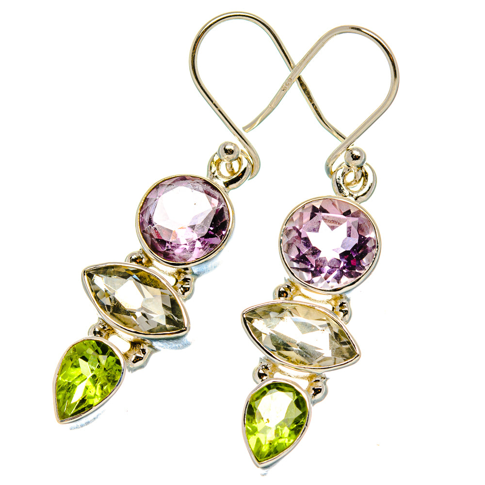 Green Amethyst, Peridot, Amethyst Earrings 1 3/4"  (925 Sterling Silver) EARR431661