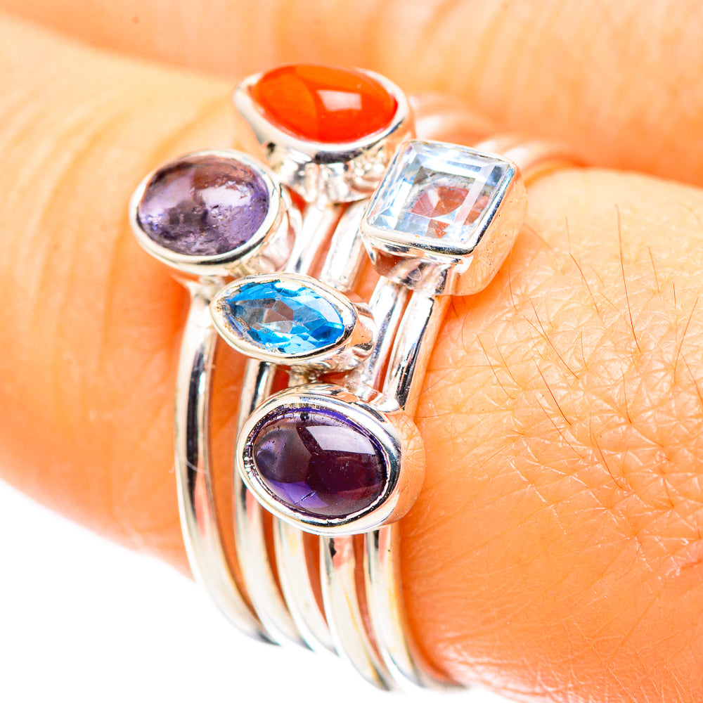 Tanzanite, Red Coral, Blue Topaz 925 Sterling Silver Ring Size 7.5 (925 Sterling Silver) RING137398