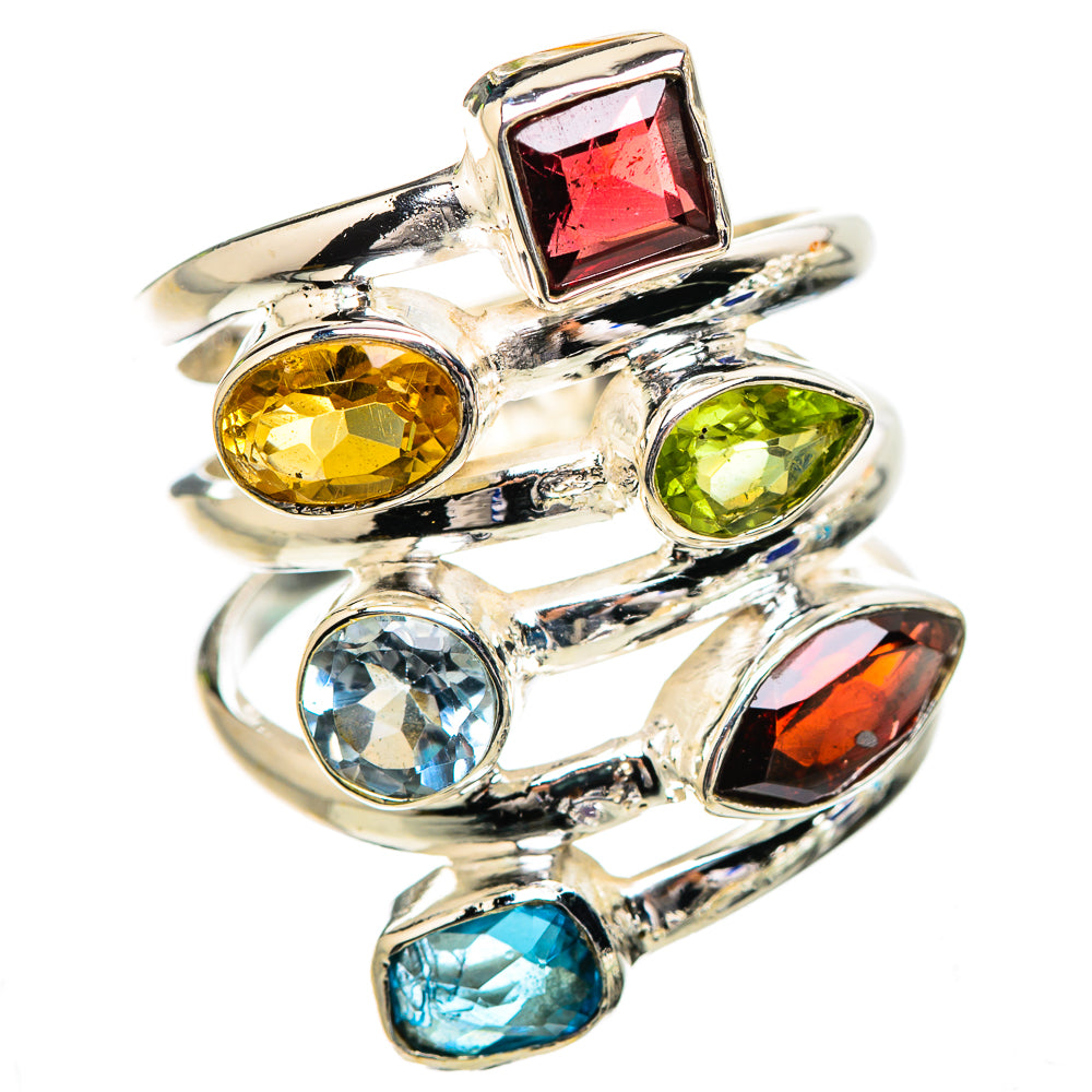 Garnet, Citrine, Peridot, Blue Topaz Ring Size 7.25 (925 Sterling Silver) RING135230