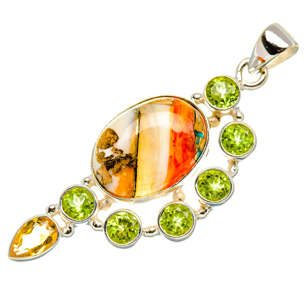 Spiny Oyster Turquoise, Peridot, Citrine Pendant 2 1/8" (925 Sterling Silver) PD37514